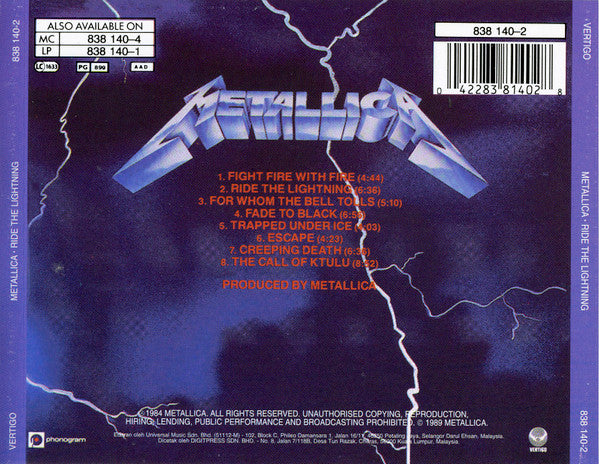 Metallica Ride The Lightning CD